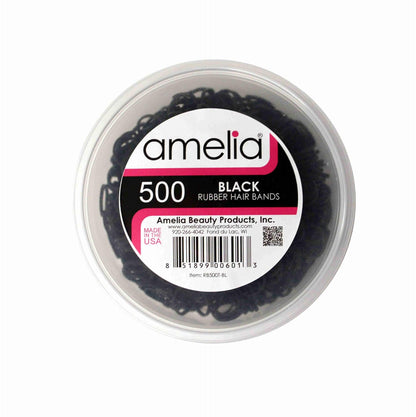 Amelia Beauty | 500 Count 1/2" Rubber Bands | Premium US Made Rubber Hair Ties | Ideal for Ponytails, Braids & Beards | Strong All Day Hold | Convenient Re-Closable Container | Black